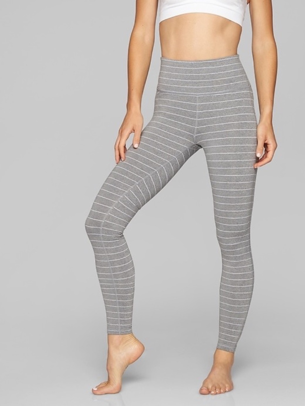 Athleta High Rise Chaturanga Tight Heater Stripe Cobblestone Gray M